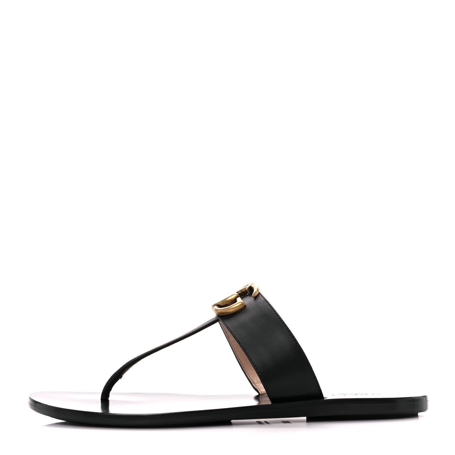 Gucci Calfskin GG Marmont Thong Sandals 36.5 Black 1 of 9