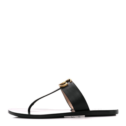 Gucci Calfskin GG Marmont Thong Sandals 36.5 Black 1 of 9