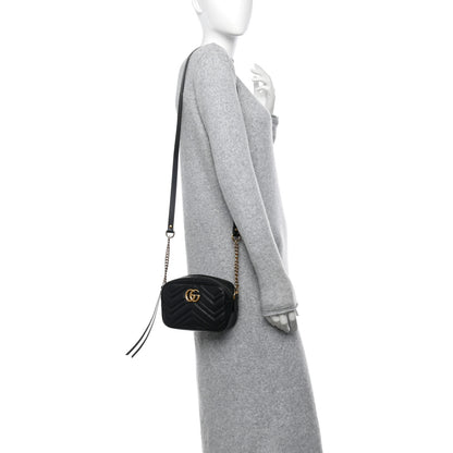 Gucci Calfskin Matelasse Mini GG Marmont Chain Shoulder Bag Black 2 of 10