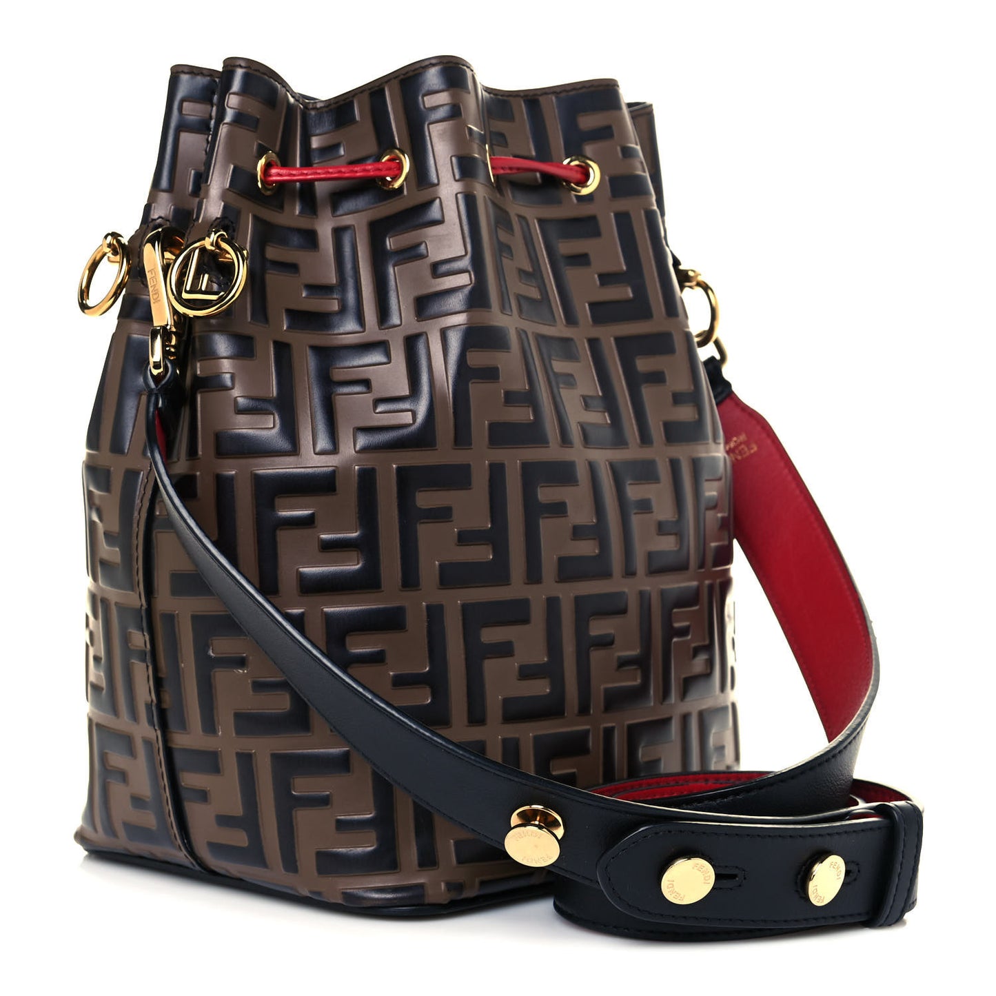 Vitello Grace F is Fendi Bi-Color FF 1974 Embossed Grande Mon Tresor Bucket Bag Maya Black Fragola