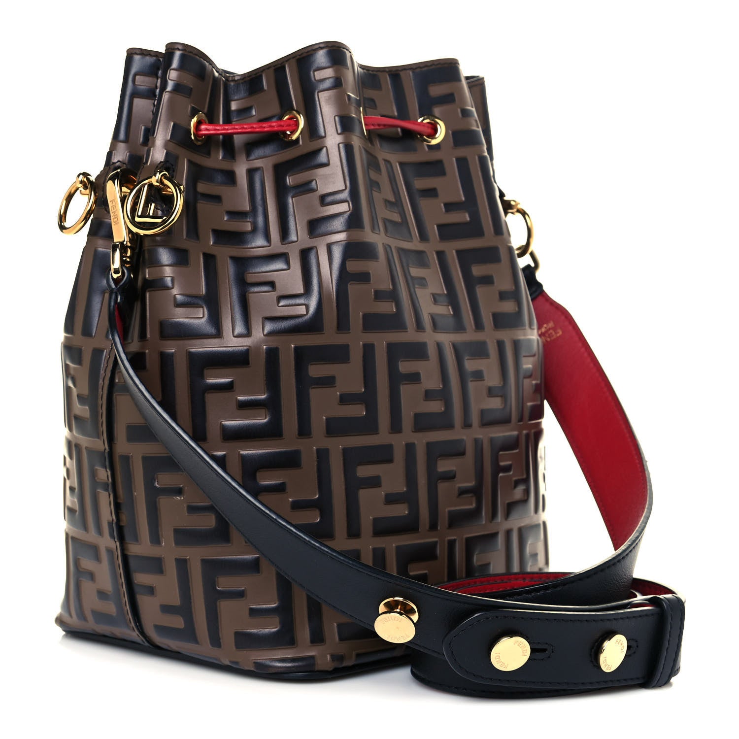 Fendi Vitello Grace F is Fendi Bi-Color FF 1974 Embossed Grande Mon Tresor Bucket Bag Maya Black Fragola 3 of 11