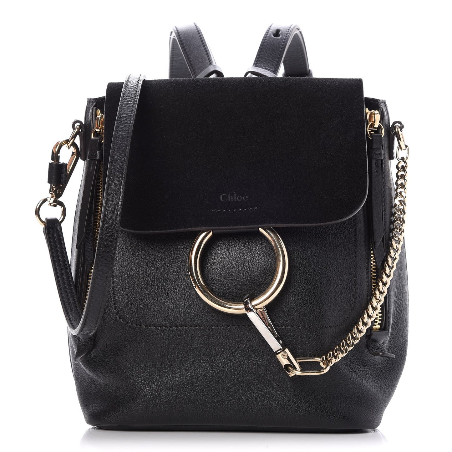 Suede Calfskin Small Faye Backpack Black