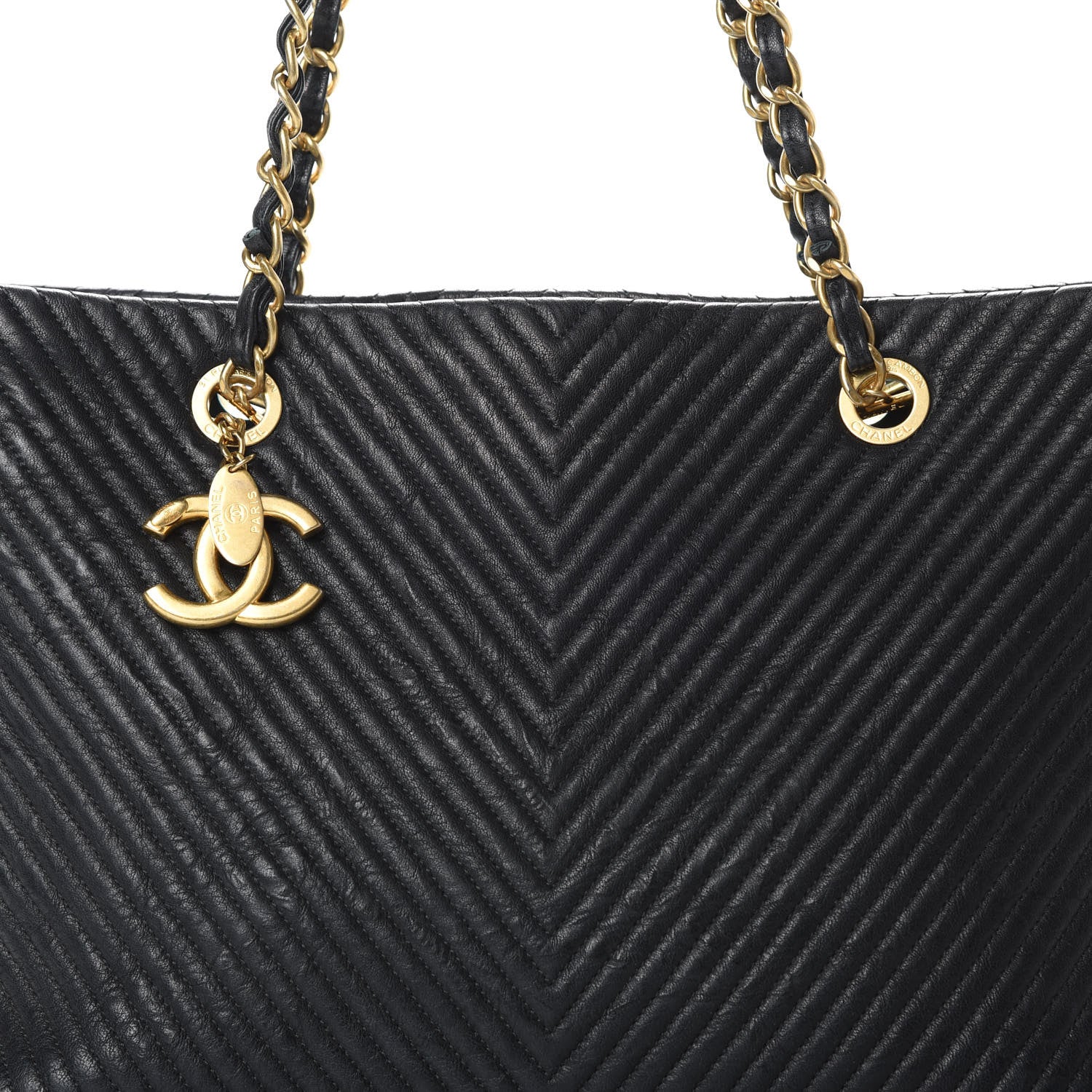 Chanel Wrinkled Lambskin Chevron Quilted Large Surpique Tote Black 8 of 12