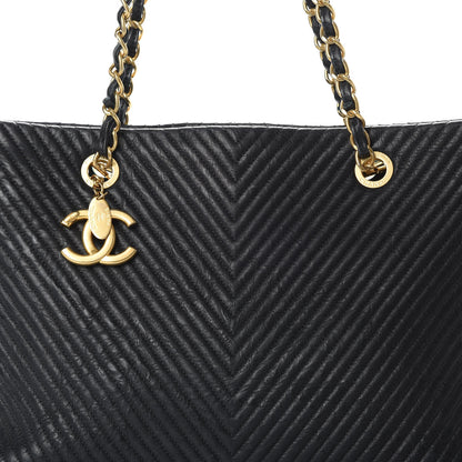 Chanel Wrinkled Lambskin Chevron Quilted Large Surpique Tote Black 8 of 12