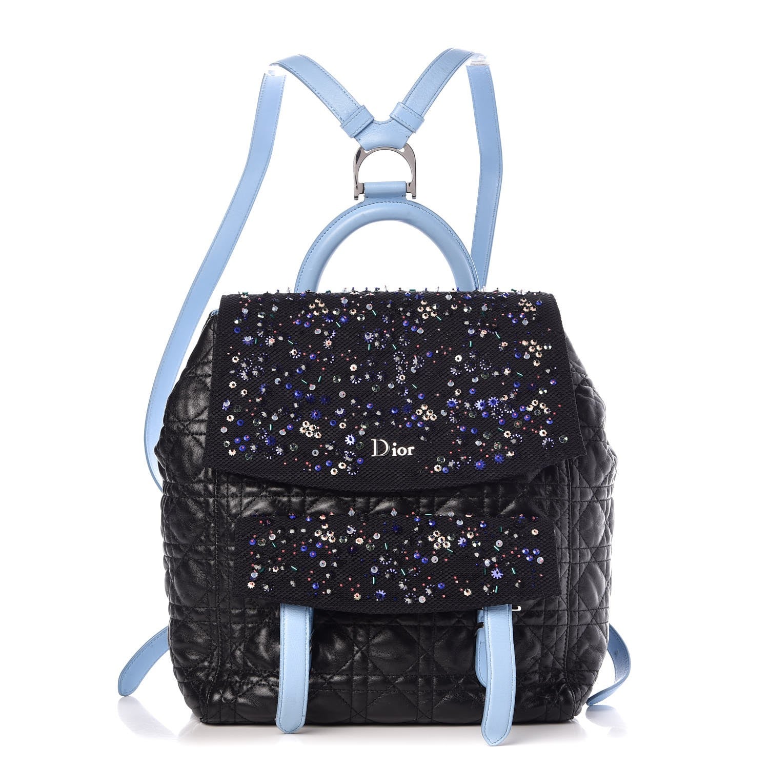 Christian Dior Lambskin Cannage Embellished Small Stardust Backpack Light Blue Black 1 of 6