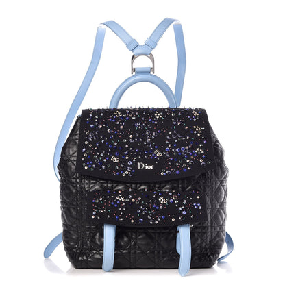 Christian Dior Lambskin Cannage Embellished Small Stardust Backpack Light Blue Black 1 of 6