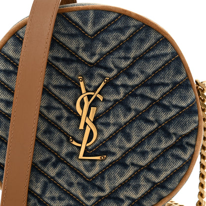 Saint Laurent Denim Quilted Monogram Round Crossbody Bag Rodeo Blue 8 of 12