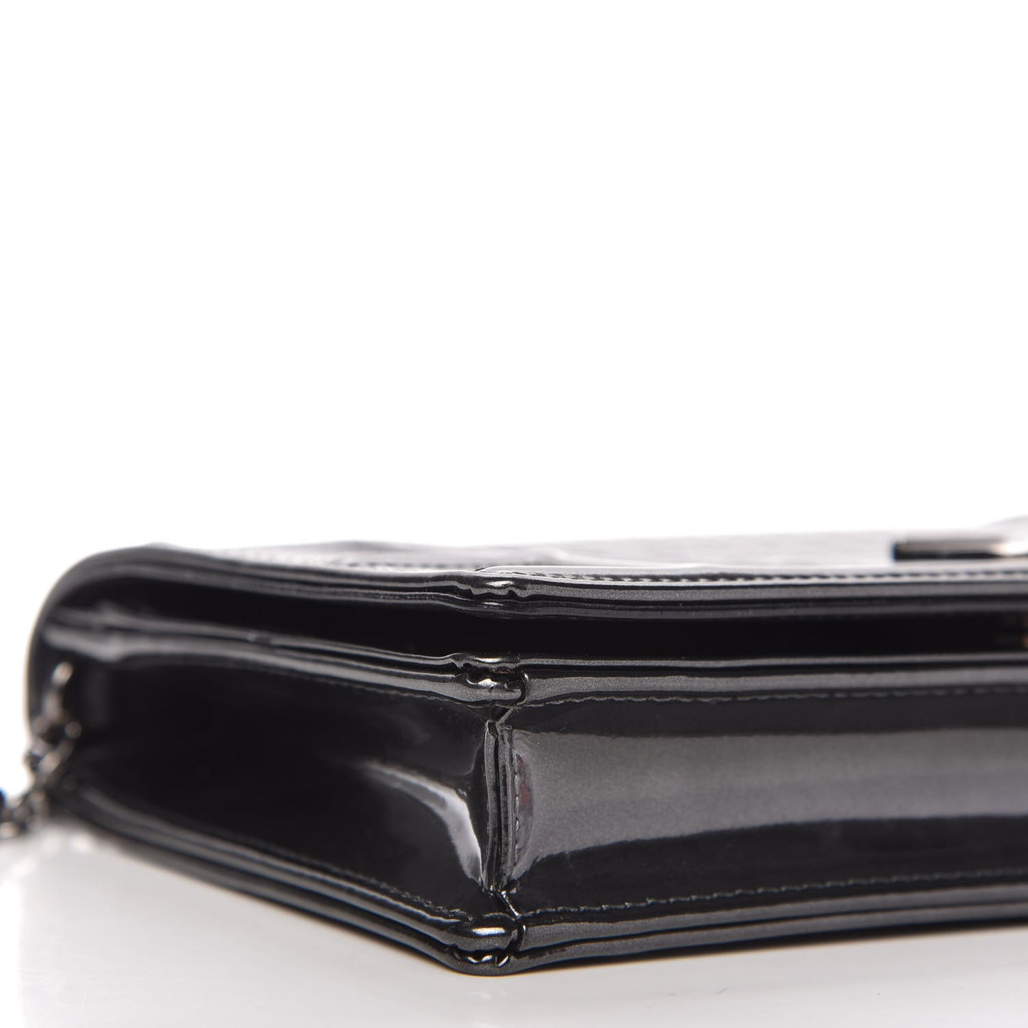 Metallic Patent Micro-Cannage Diorama Wallet on Chain Pouch Onyx Black