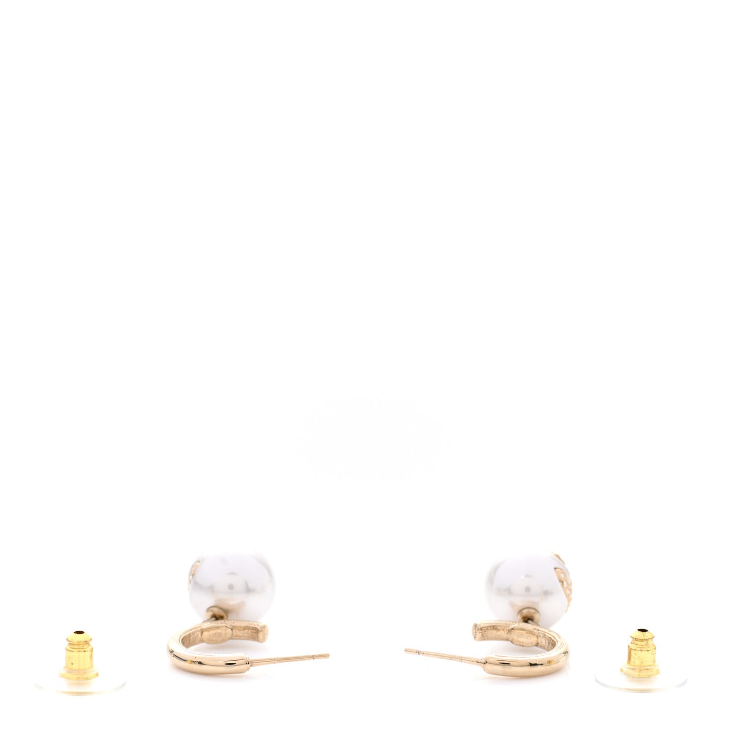 Pearl Crystal CC Drop Earrings Gold Pearly White