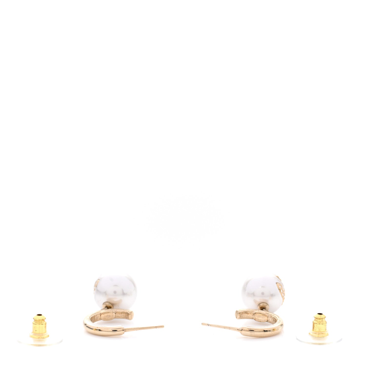 Chanel Pearl Crystal CC Drop Earrings Gold Pearly White 3 of 5
