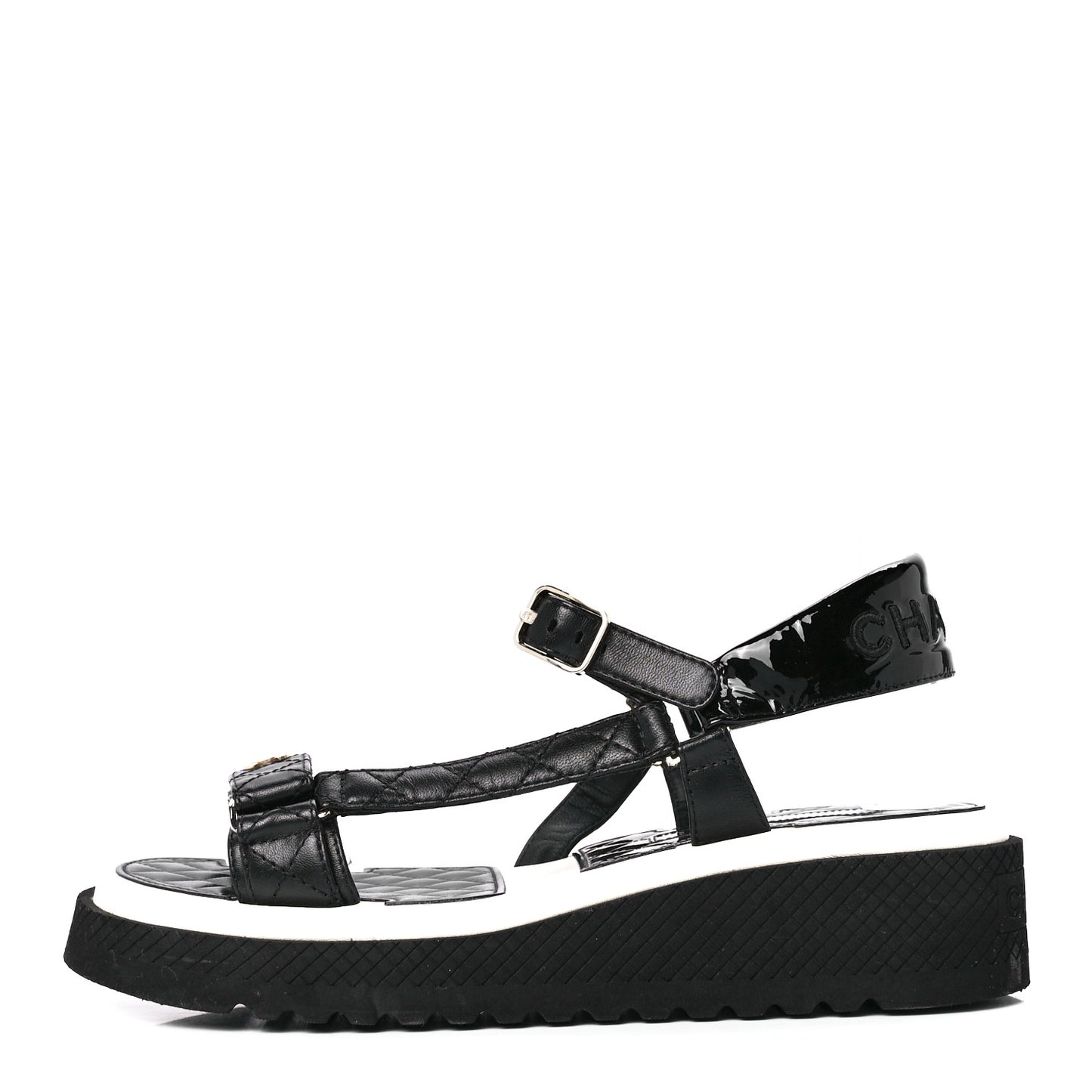 Lambskin Logo Platform Sandals 40 Black White
