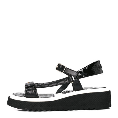 Chanel Lambskin Logo Platform Sandals 40 Black White 1 of 9