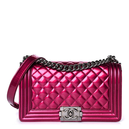 Chanel Metallic Patent Calfskin Quilted Medium Boy Flap Pink 1 of 18