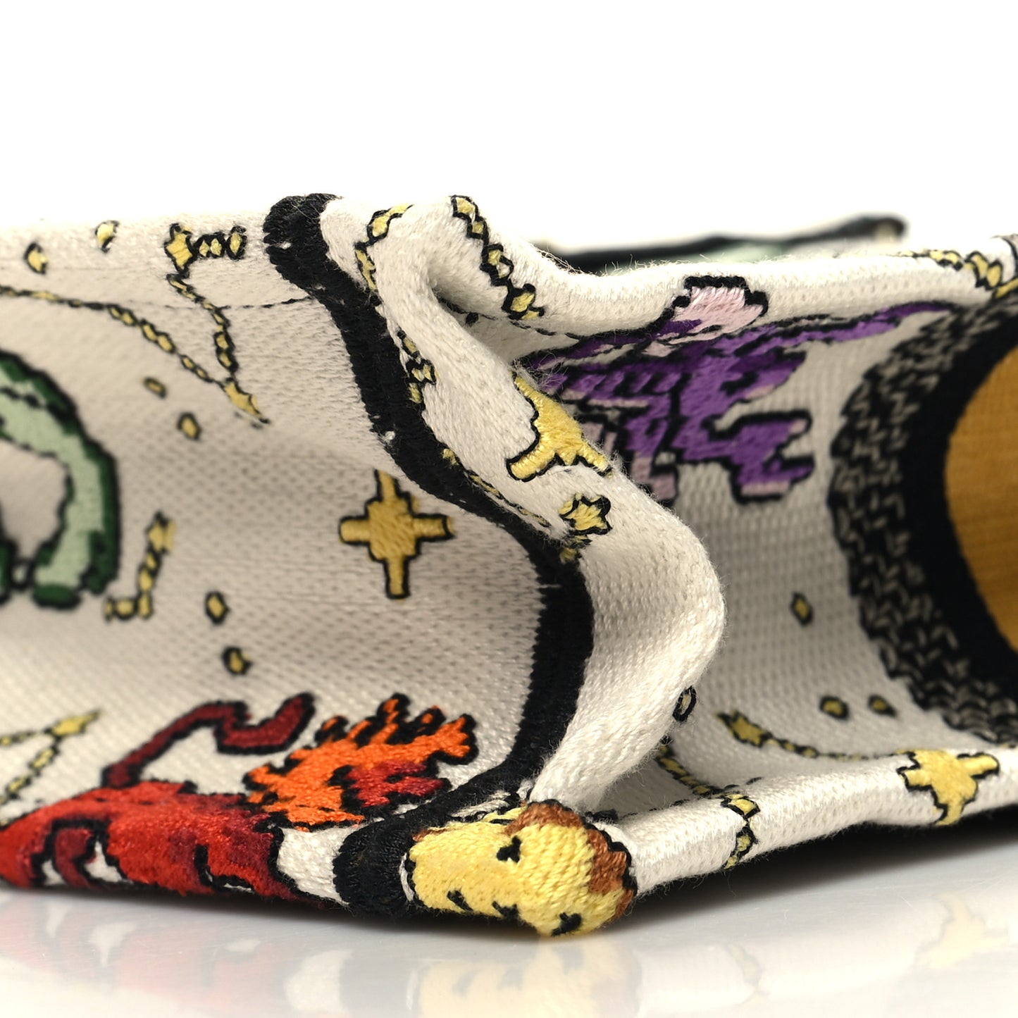 Canvas Embroidered Pixel Zodiac Mini Book Tote Phone Bag Latte Multicolor