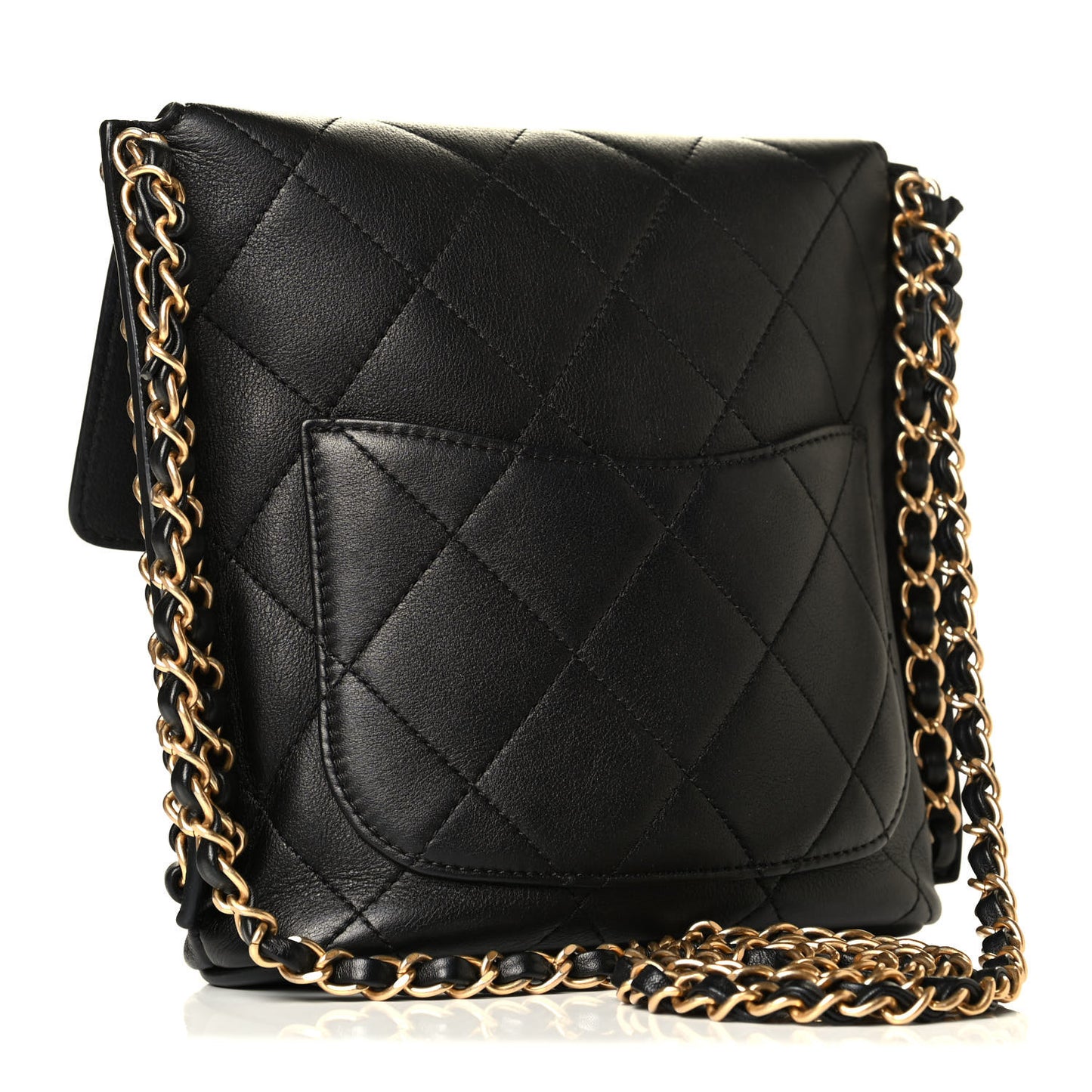 Calfskin Quilted Chain Small Hobo Bag Black