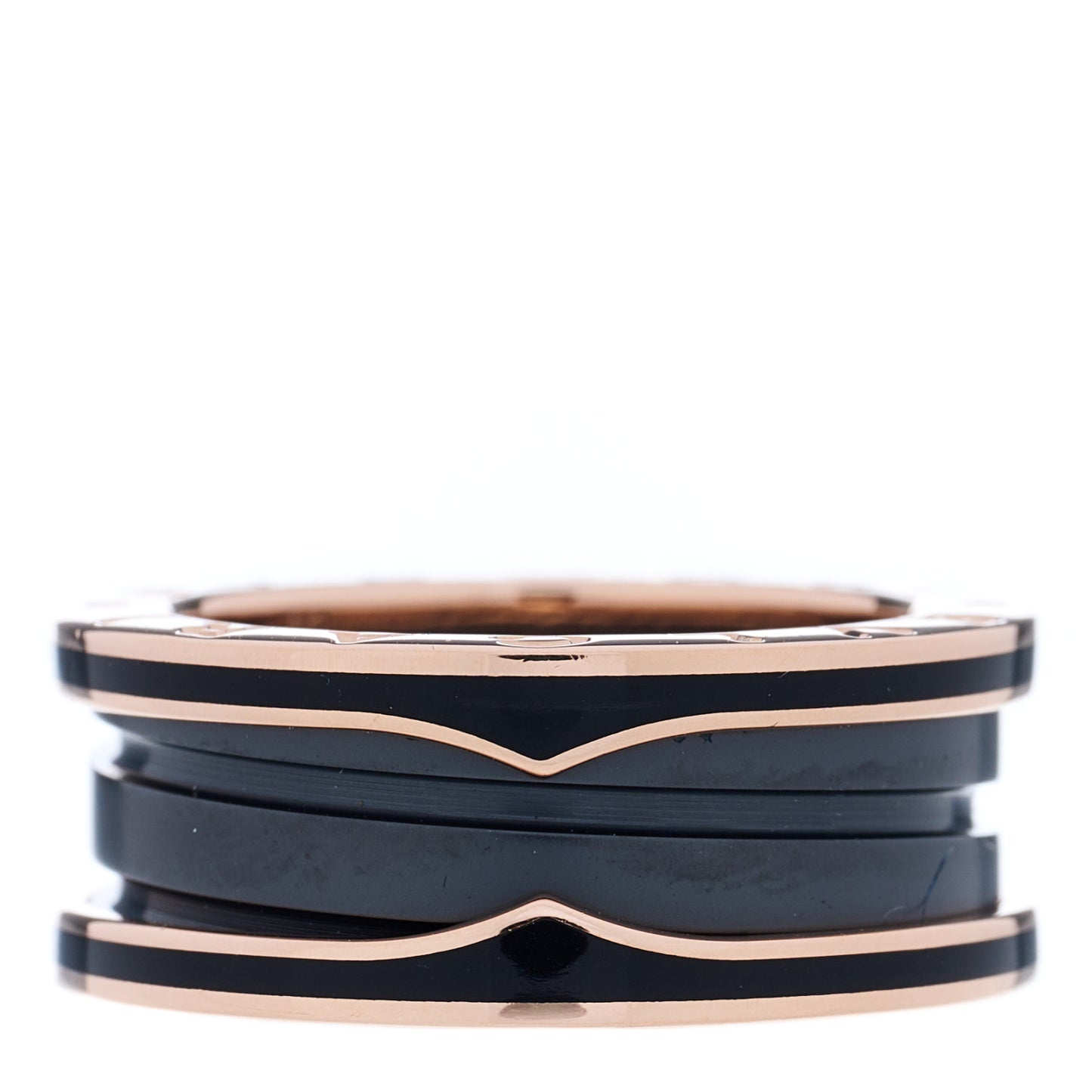 18K Rose Gold Black Ceramic Matte B.Zero1 Two-Band Ring 50 5.25