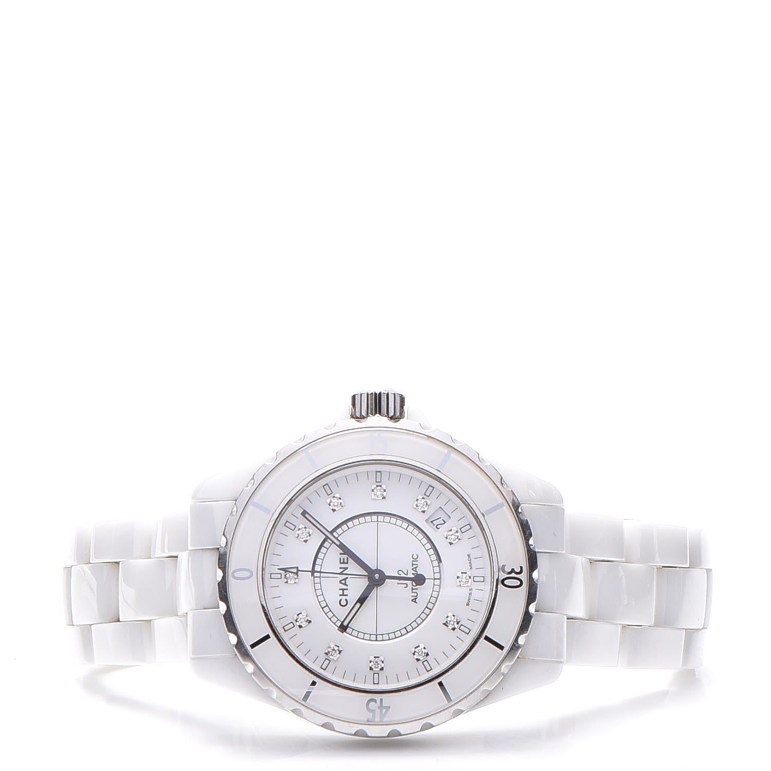 Chanel Stainless Steel Ceramic Diamond 38mm J12 Automatic Watch White 3 of 9