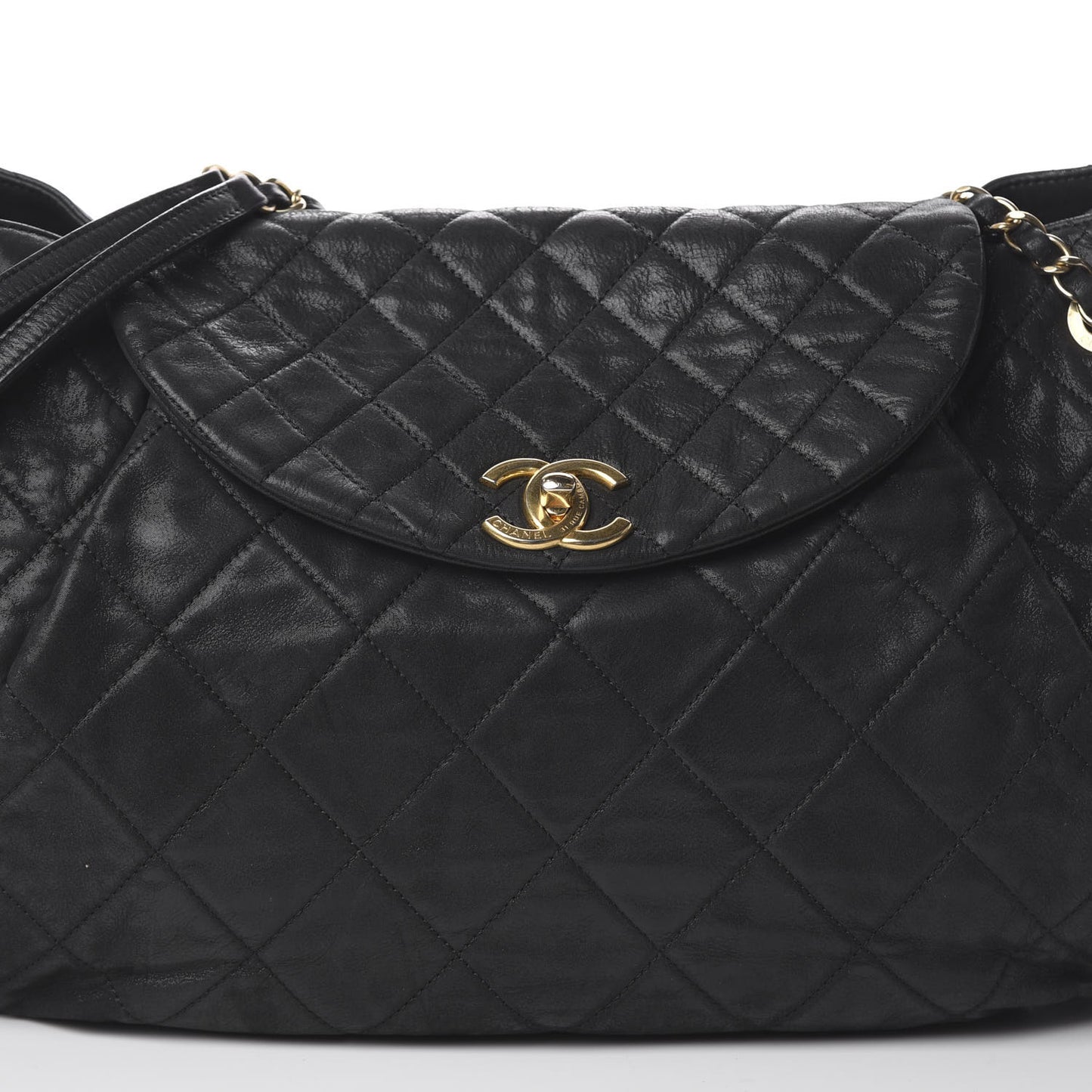 Iridescent Calfskin Chic Quilt Accordion Flap Bag Black