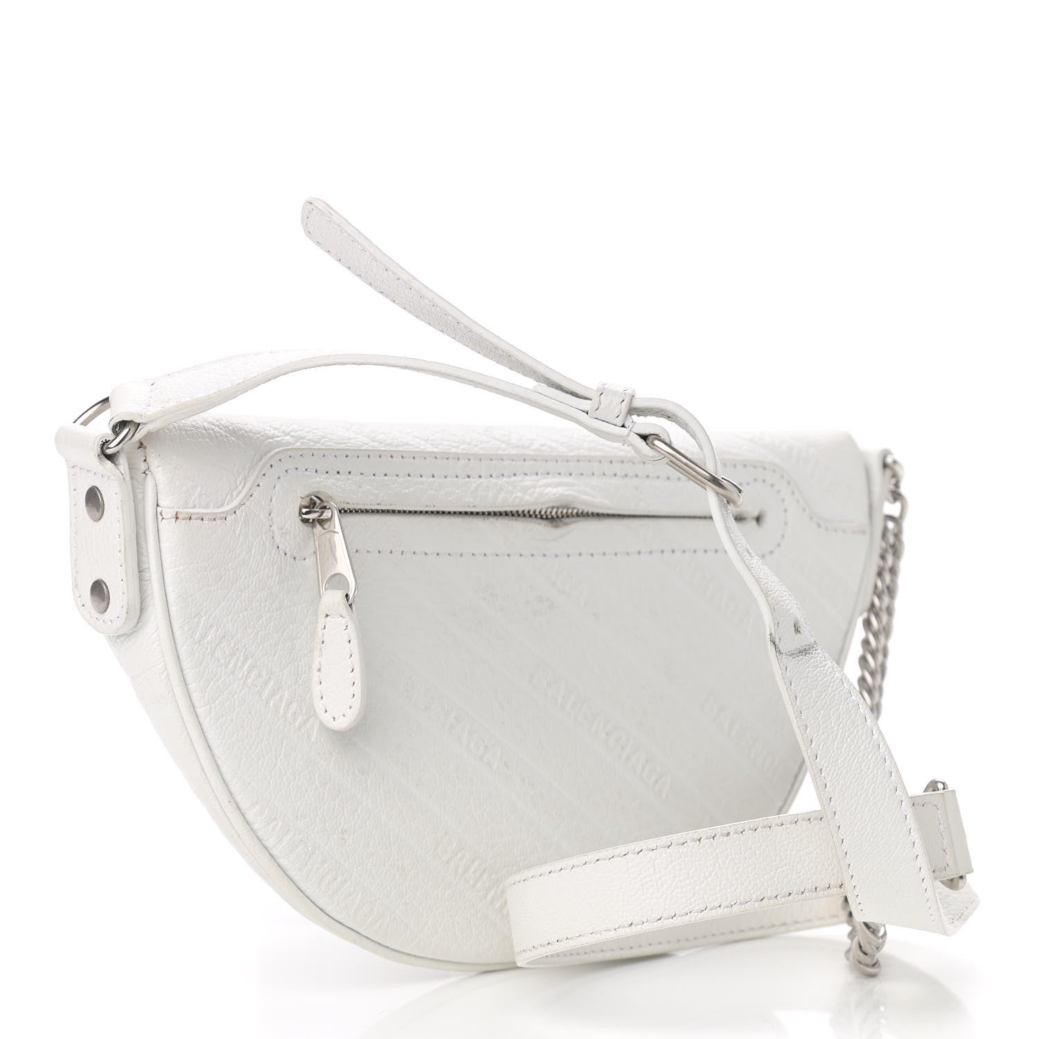 Balenciaga Shiny Goatskin Allover Logo Embossed XXS Souvenir Belt Bag White 3 of 18