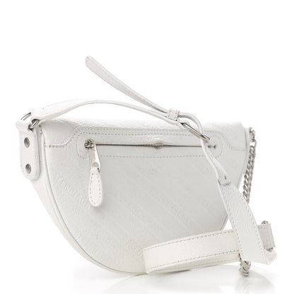 Balenciaga Shiny Goatskin Allover Logo Embossed XXS Souvenir Belt Bag White 3 of 18