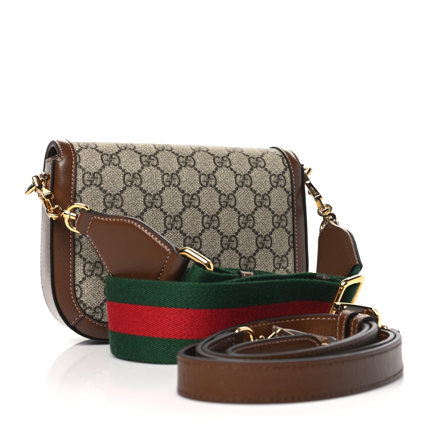 GG Supreme Monogram Web Mini Horsebit 1955 Shoulder Bag Beige Brown Sugar