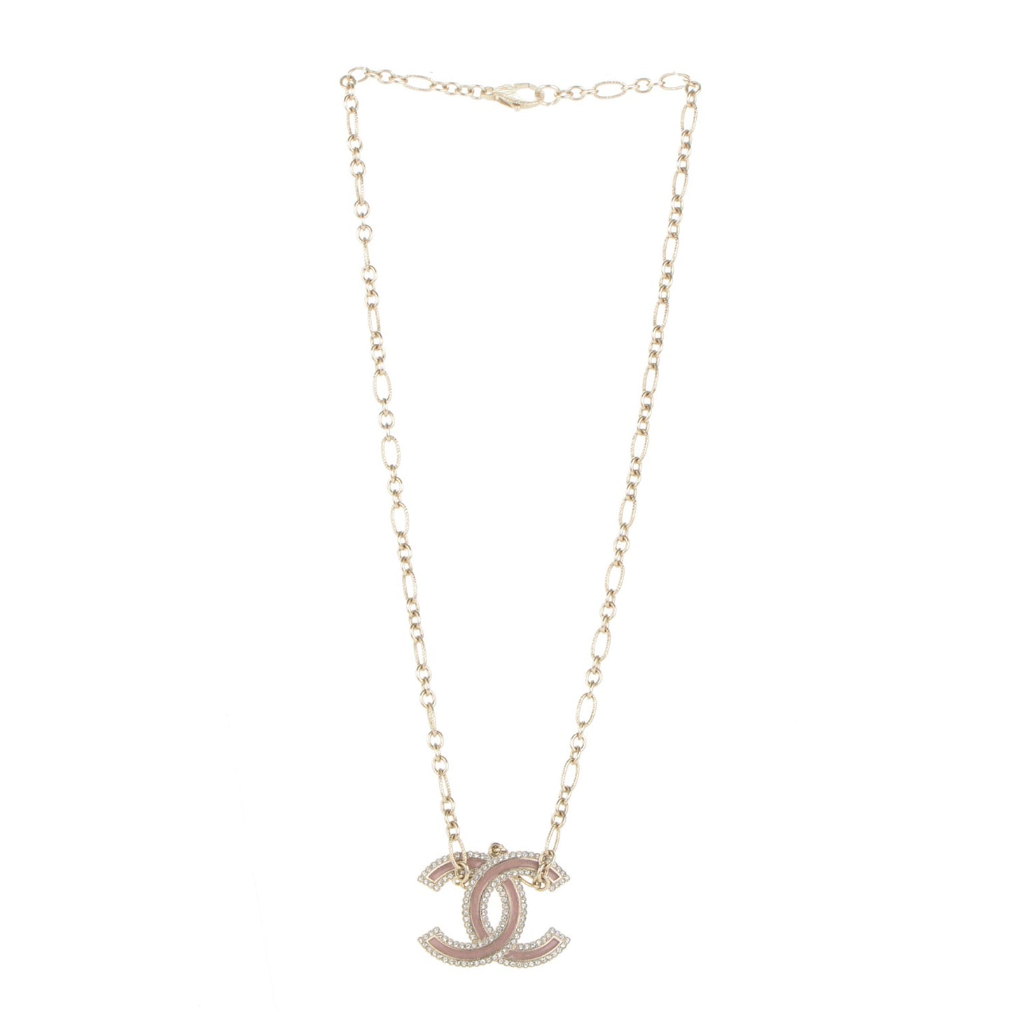 Crystal Enamel CC Necklace Pink Gold