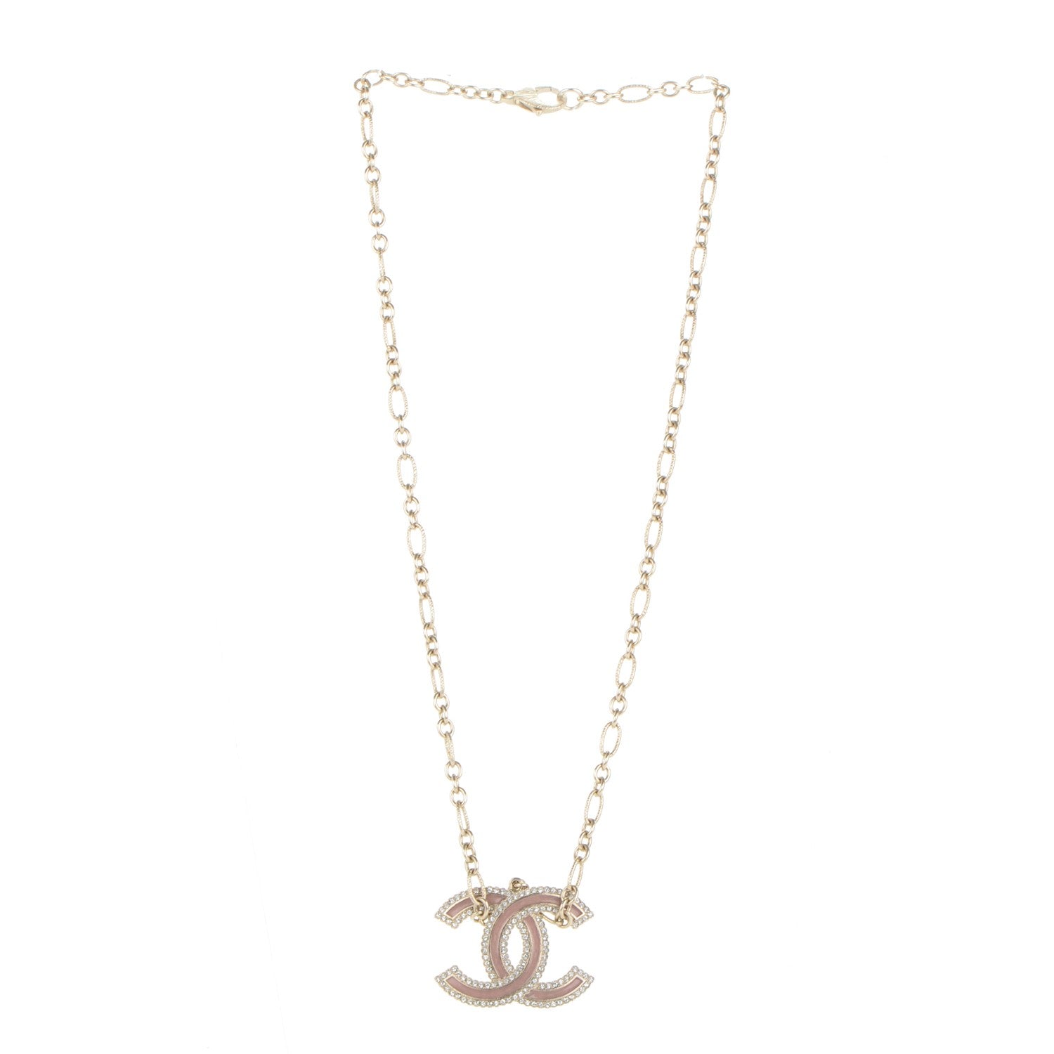 Chanel Crystal Enamel CC Necklace Pink Gold 3 of 5