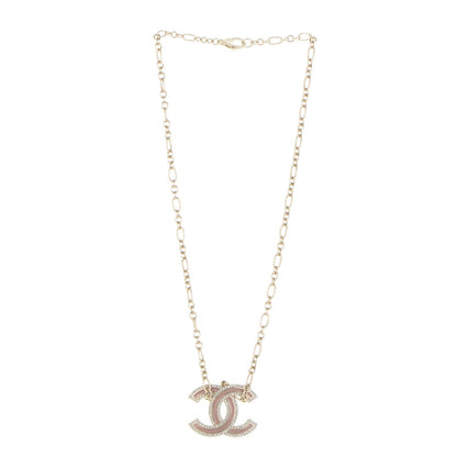 Chanel Crystal Enamel CC Necklace Pink Gold 3 of 5