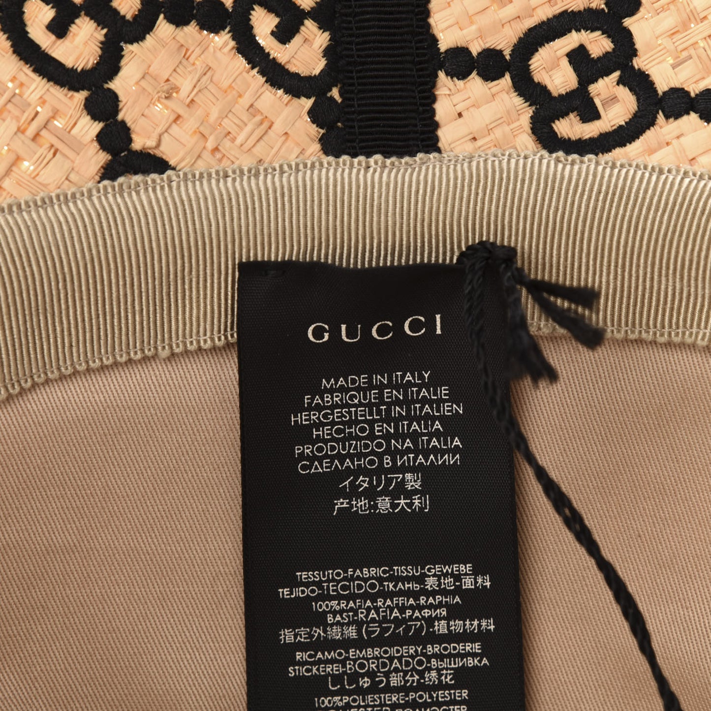 Raffia Elaphe GG Monogram Embroidered Fedora Hat S Ivory Black