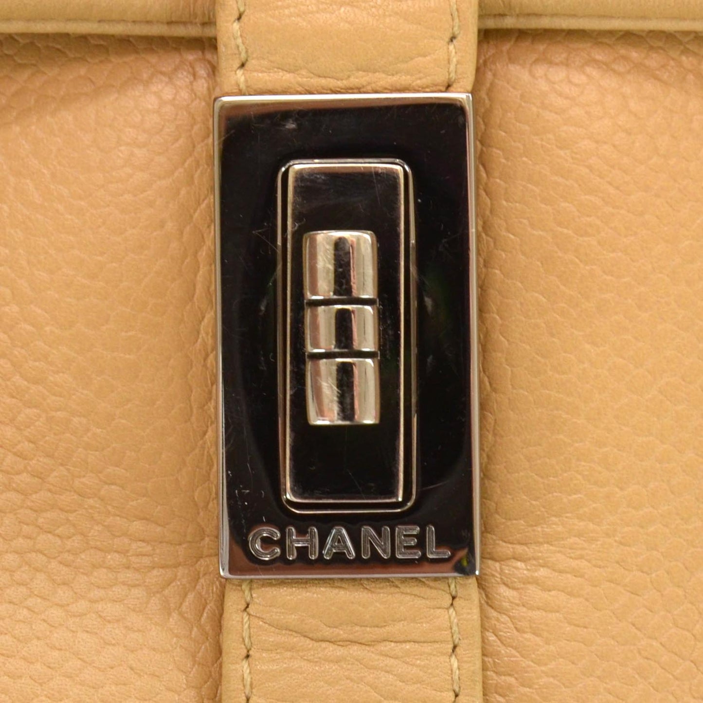 Caviar Mademoiselle Lock Accordion Flap Beige