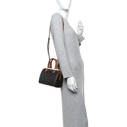 Celine Triomphe Canvas Calfskin Small Boston Bag Tan 2 of 13