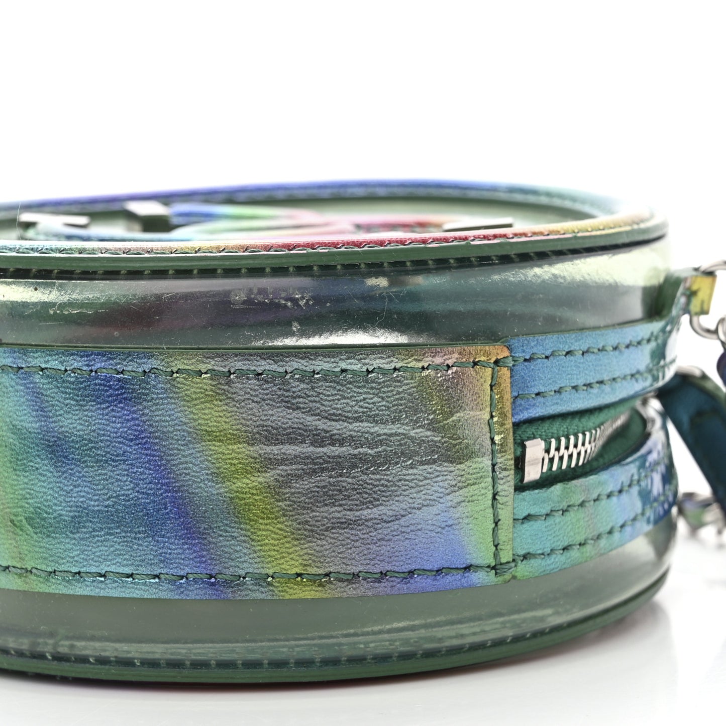 PVC Calfskin Lambskin Quilted Round Filigree Clutch With Chain Green