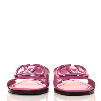 Valentino Garavani Patent Vlogo Flat Slide Sandals 36 Radiant Orchid 3 of 9