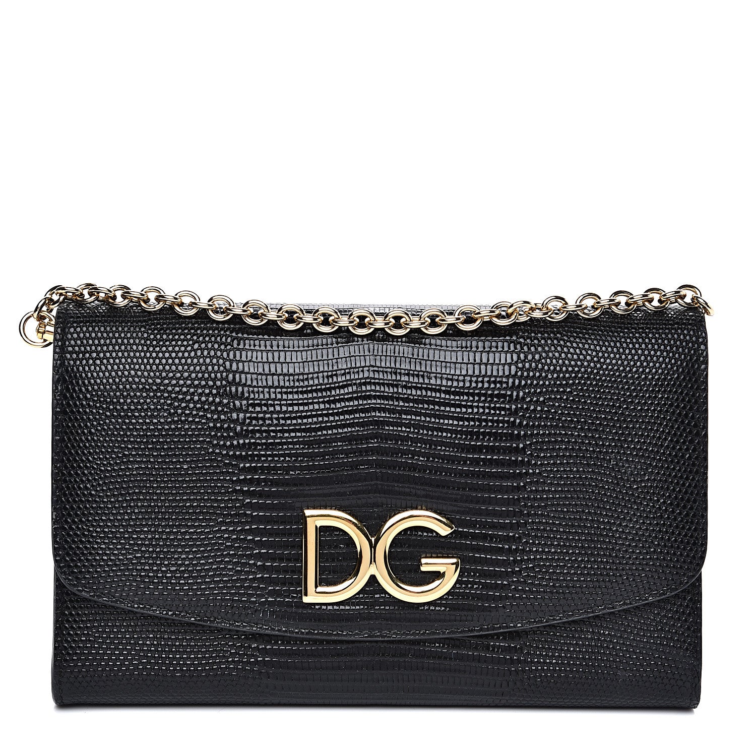 Dolce & Gabbana Lizard Effect Wallet On Chain Black 1 of 12