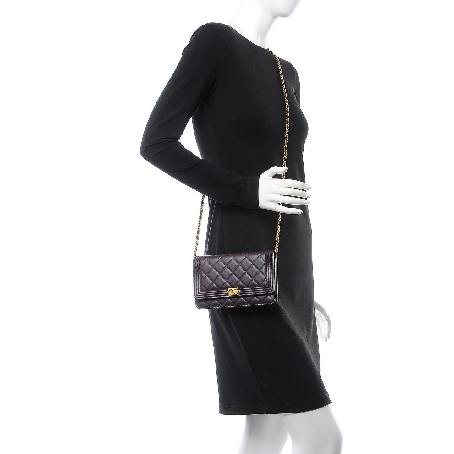 Lambskin Quilted Boy Wallet On Chain WOC Dark Purple