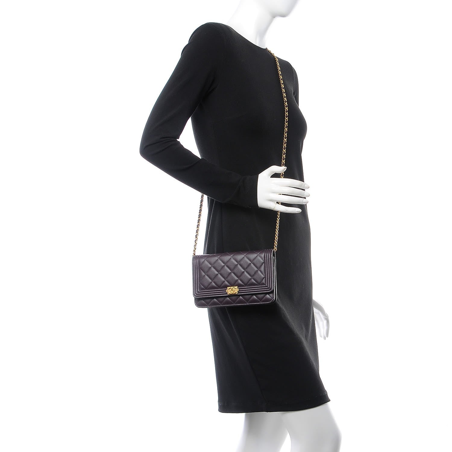 Chanel Lambskin Quilted Boy Wallet On Chain WOC Dark Purple 2 of 11