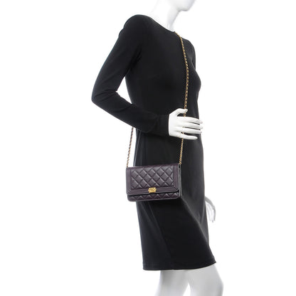 Chanel Lambskin Quilted Boy Wallet On Chain WOC Dark Purple 2 of 11