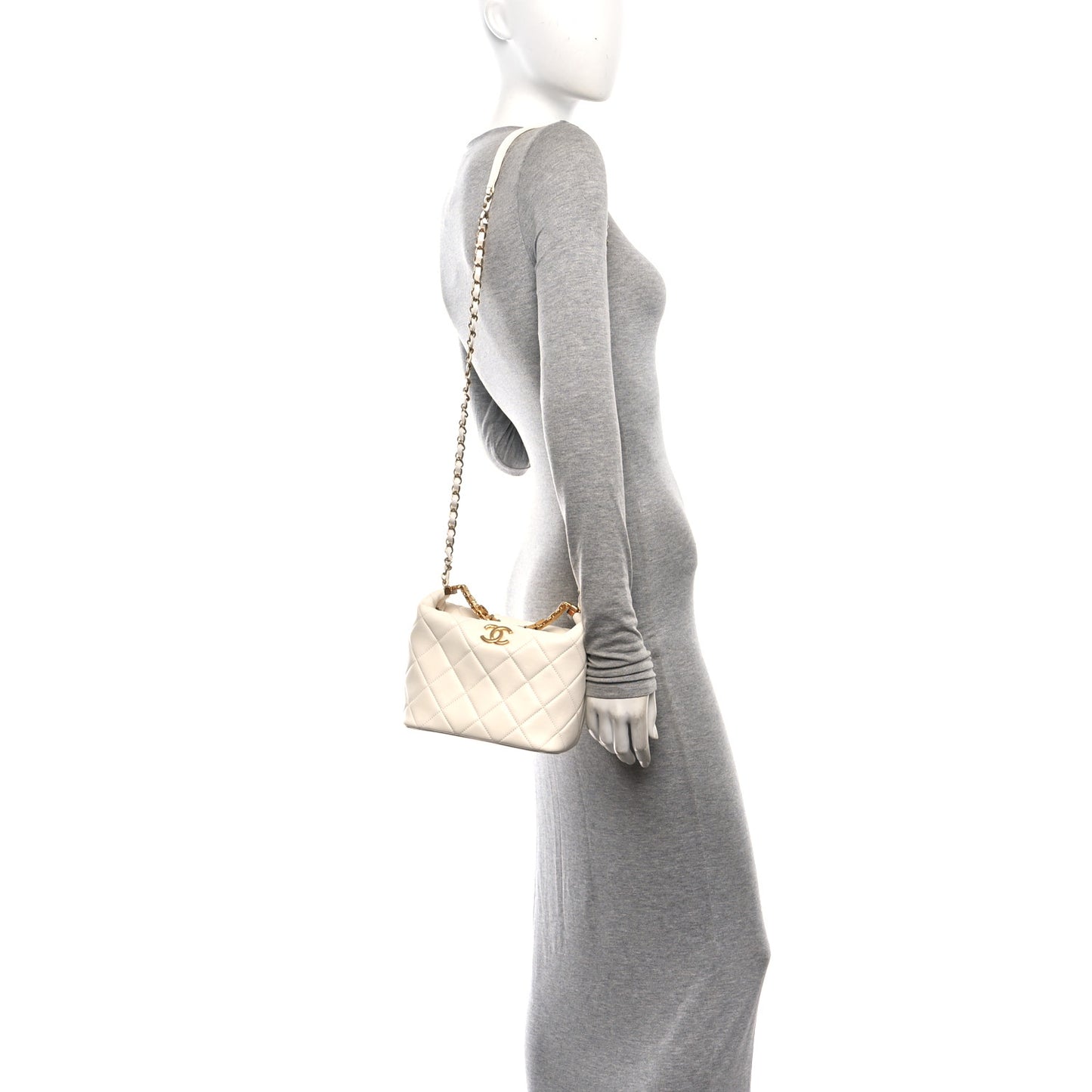 Lambskin Quilted CC Crystal Signature Chain Hobo White