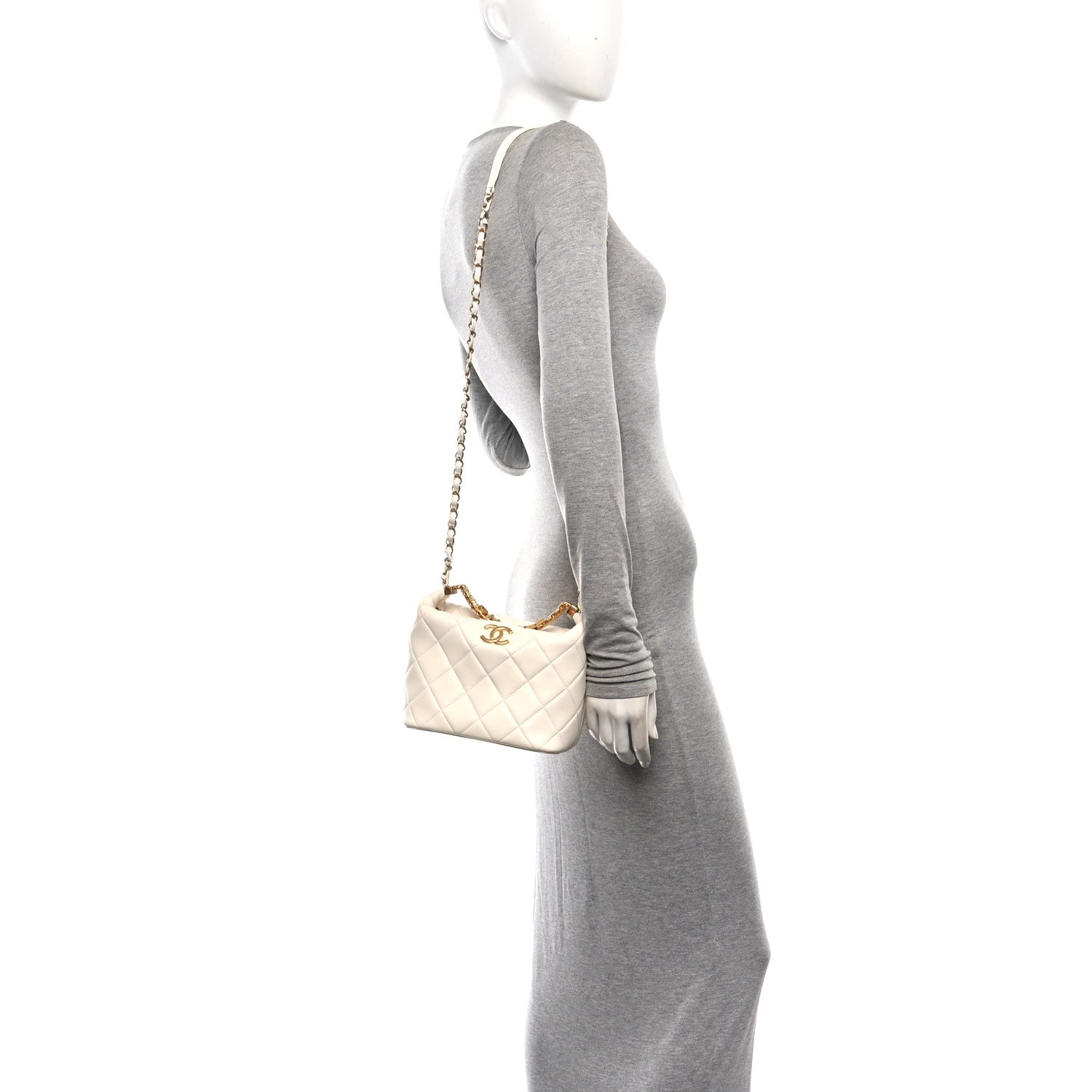 Chanel Lambskin Quilted CC Crystal Signature Chain Hobo White 3 of 10