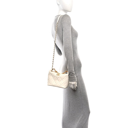 Chanel Lambskin Quilted CC Crystal Signature Chain Hobo White 3 of 10