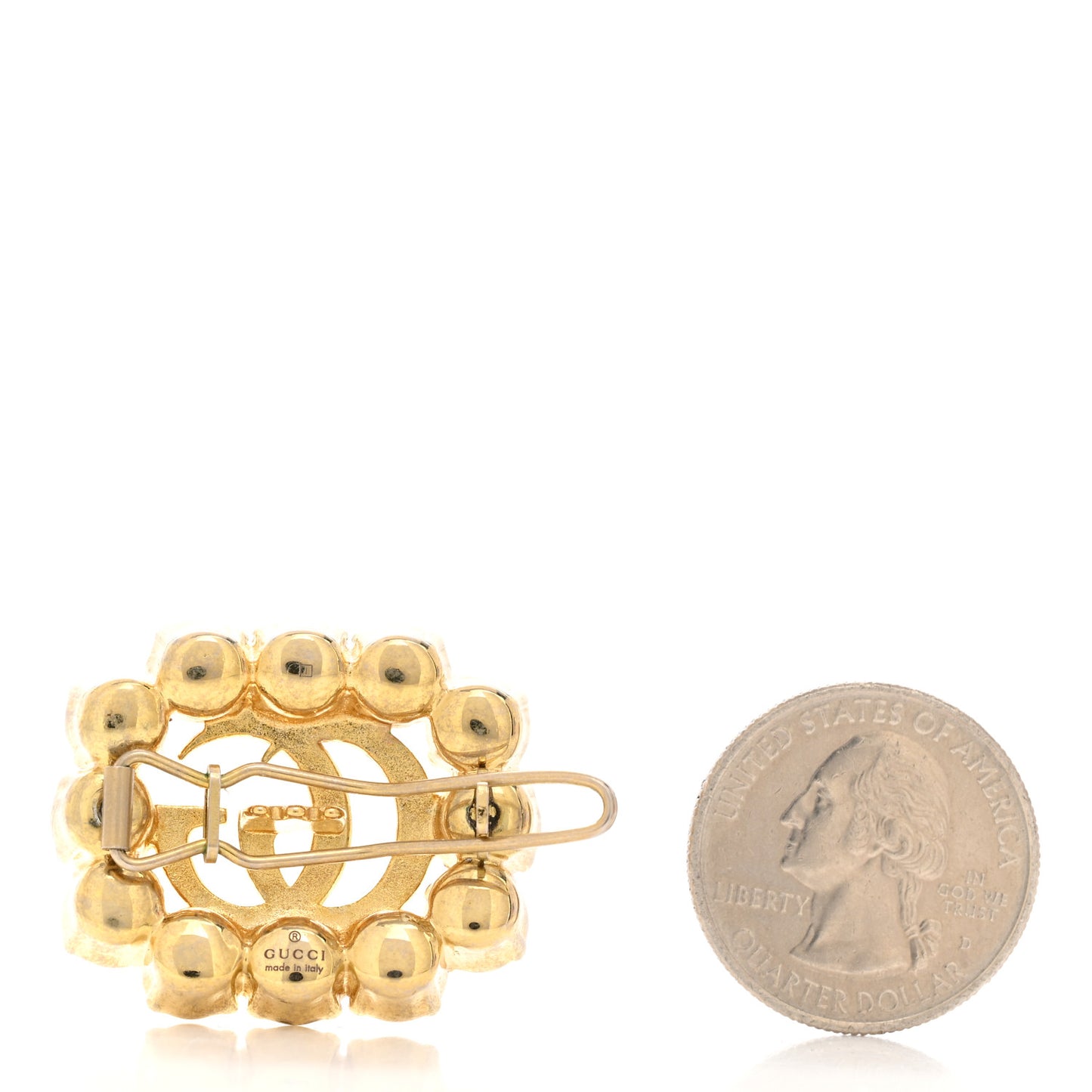 Metal Pearl Double G Brooch Aged Gold