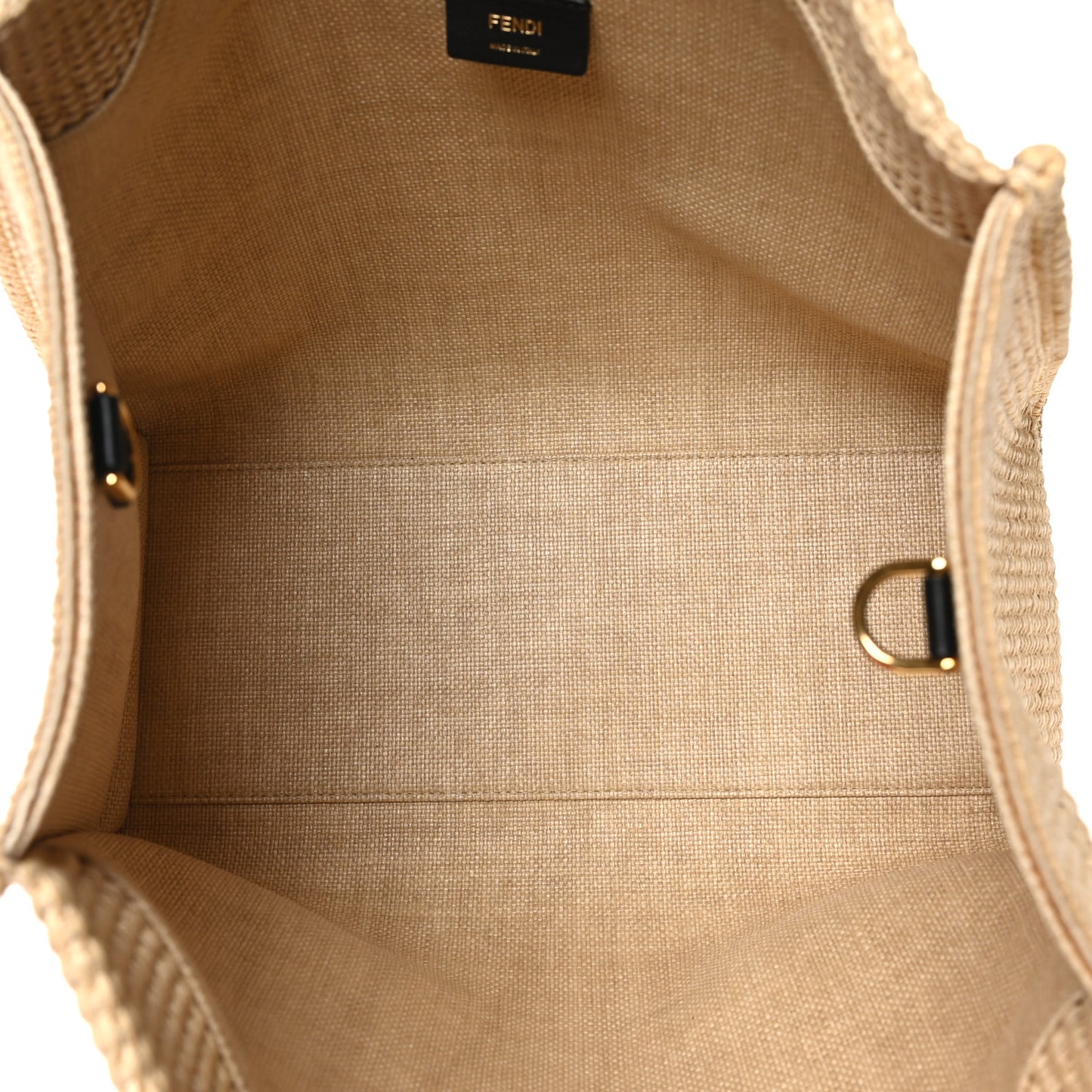 Straw Vitello King Plexiglass Woven Medium Fendi Sunshine Shopper Tote Natural Black
