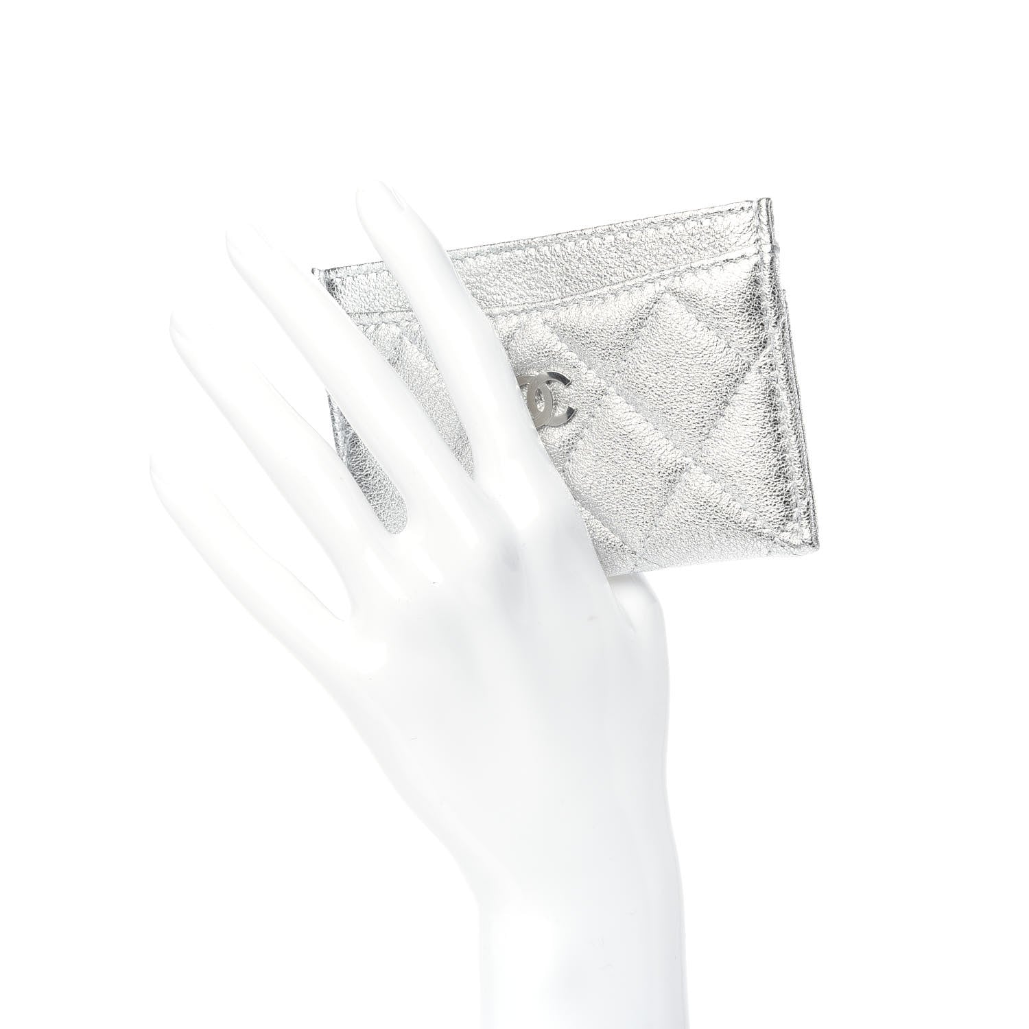 Chanel Metallic Lambskin Quilted Card Holder Silver 2 of 8