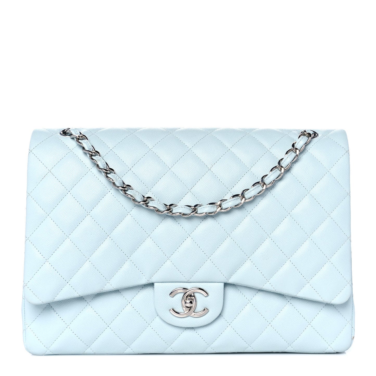 Caviar Quilted Maxi Double Flap Light Blue