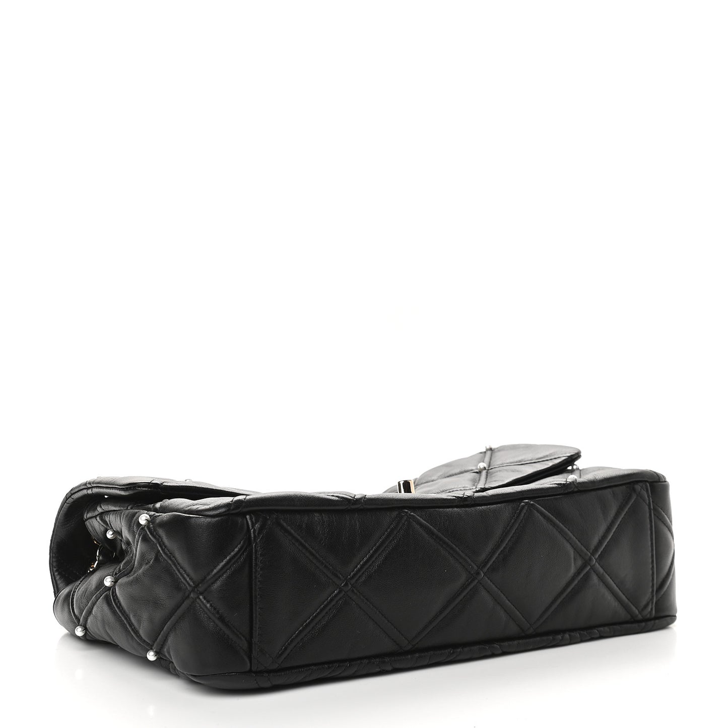 Lambskin Quilted Pearl Studded Flap Black