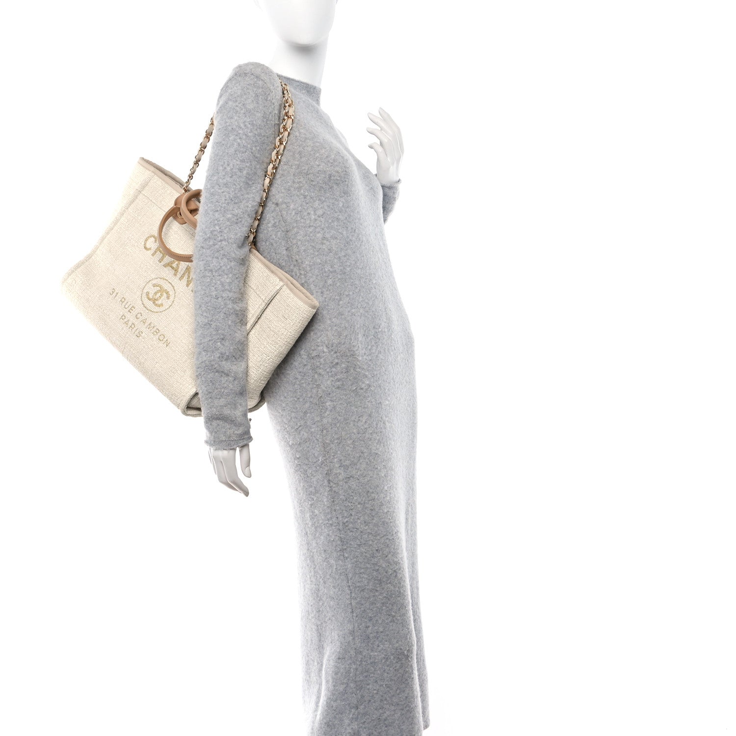 Chanel Canvas Medium Deauville Tote Light Beige 2 of 10