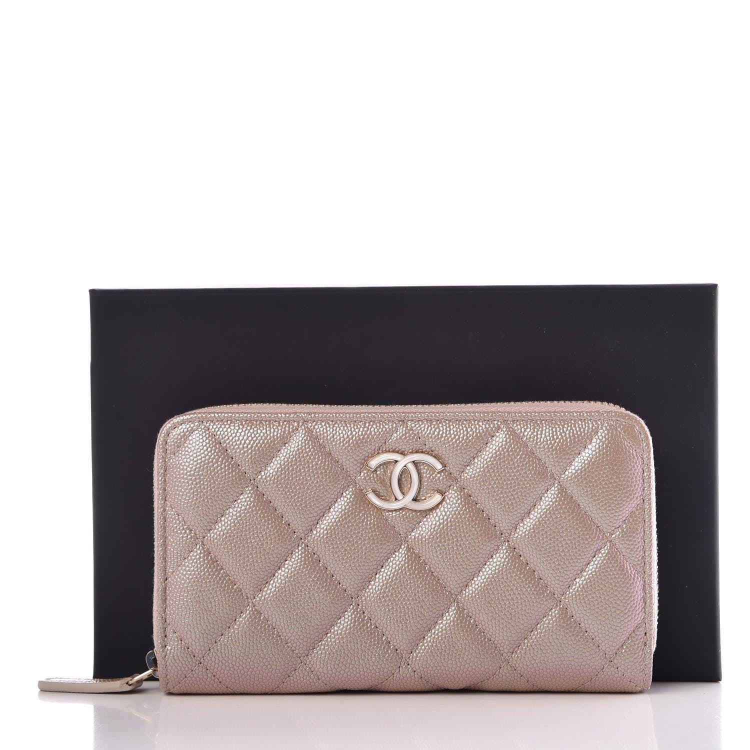 Chanel Iridescent Caviar Quilted Medium Zip Around Wallet Beige 9 of 9