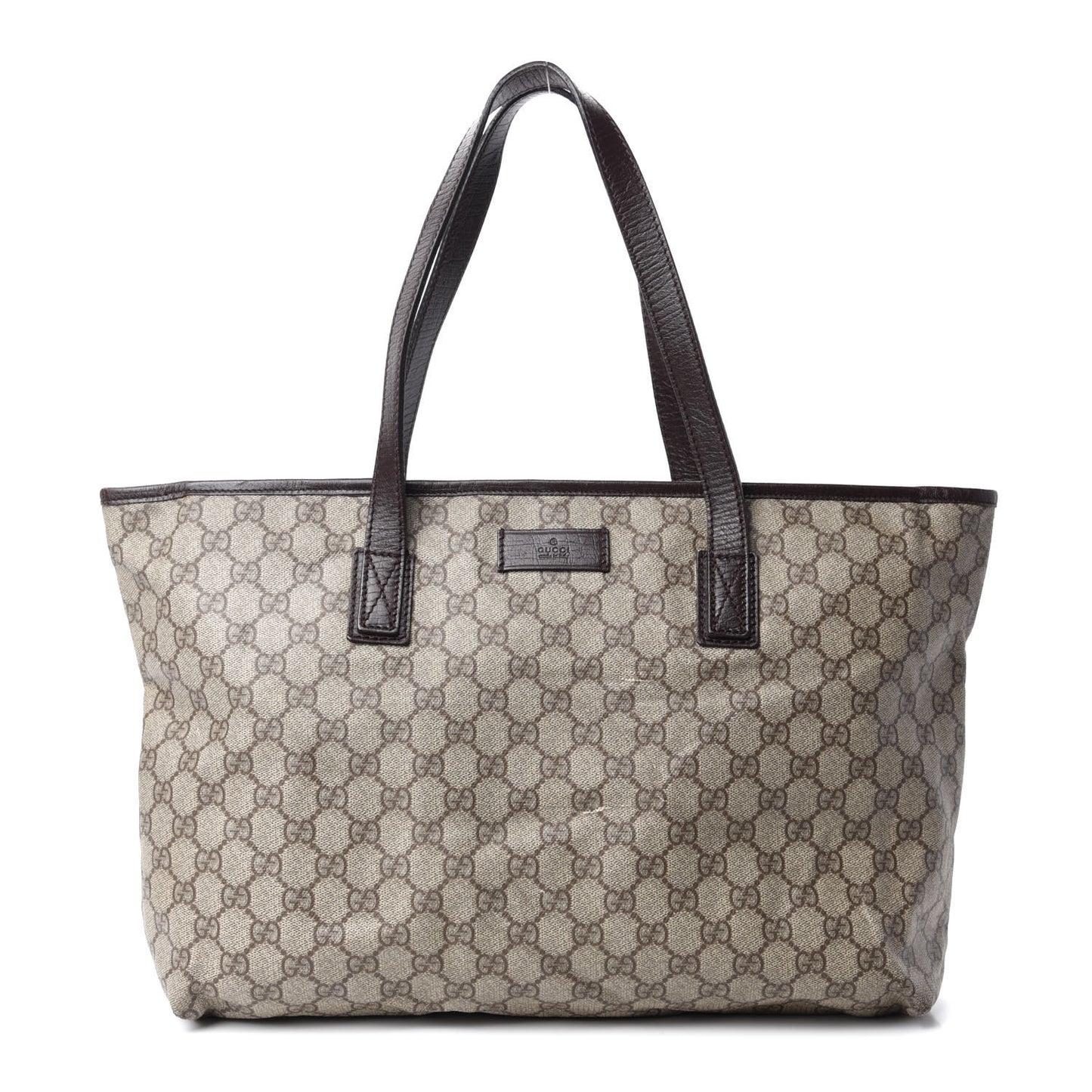 GG Supreme Monogram Medium Zippered Shopping Tote Dark Brown