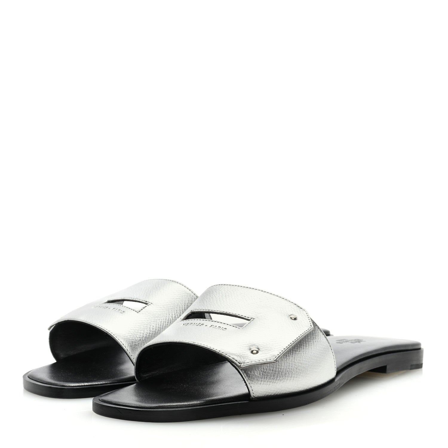 Hermes Metallic Epsom View Sandals 38.5 Gris Argente 3 of 7