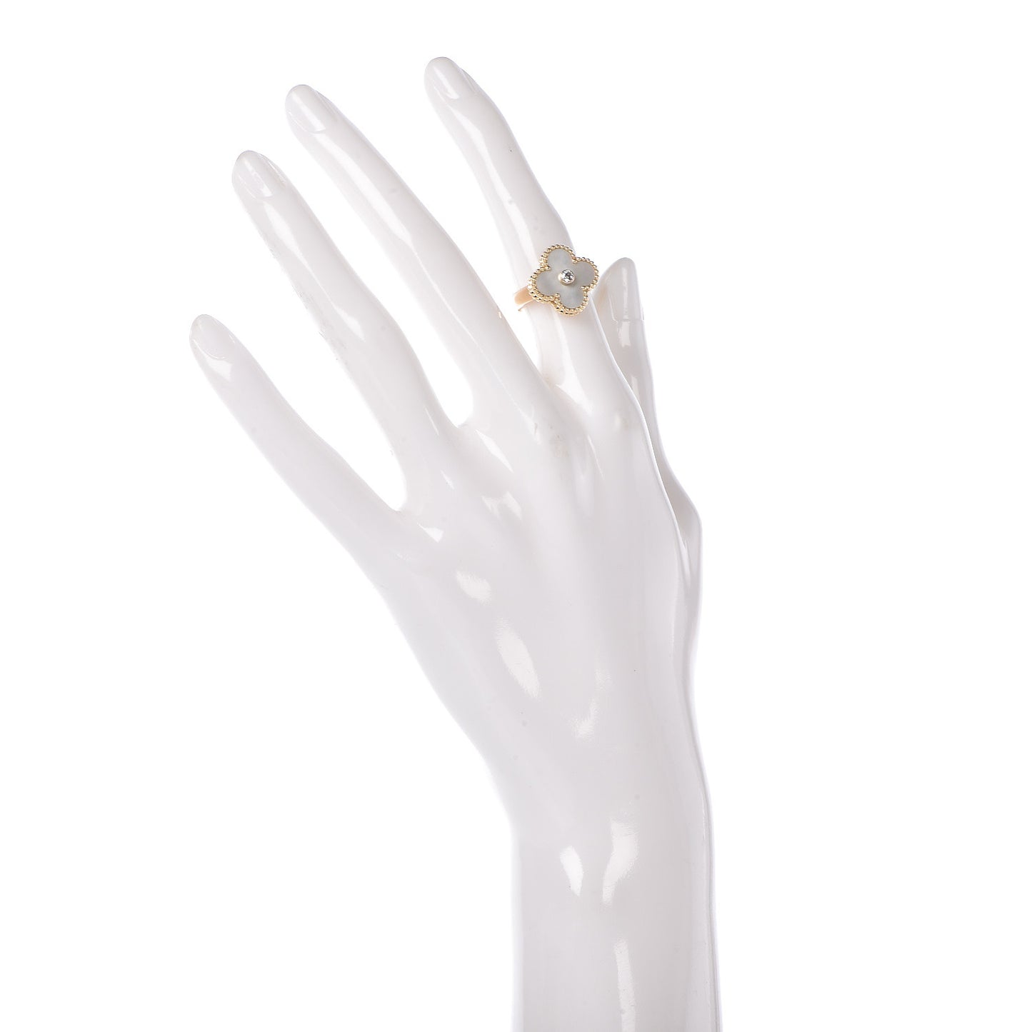 18K Yellow Gold Diamond Mother of Pearl Vintage Alhambra Ring 48 4.5